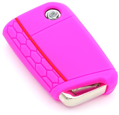 Schlüssel Hülle VB für 3 Tasten Auto Schlüssel Silikon Cover Schlüsselhülle Etui Schutzhülle (Neon Pink)