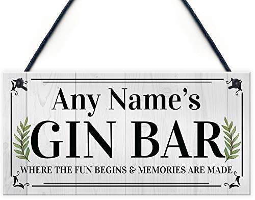 RED OCEAN Personalised Gin Bar Sign Wall Decor Retro Bar Pub Man Cave Decor Novelty Gin And Tonic Gifts