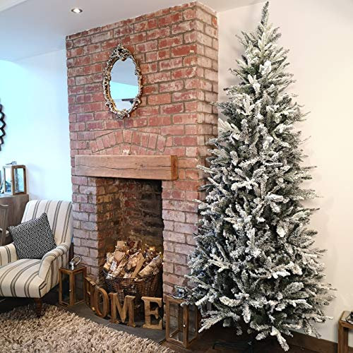 Premier 8ft (240cm) Slim Green Lapland Spruce Snow Flocked Christmas Tree PE PVC Mixed Branches