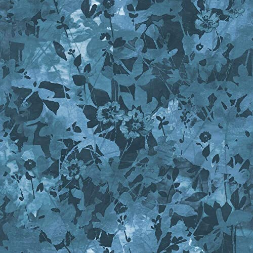 RoomMates Blue & Black Wildflower Shadows Peel and Stick Removable Wallpaper