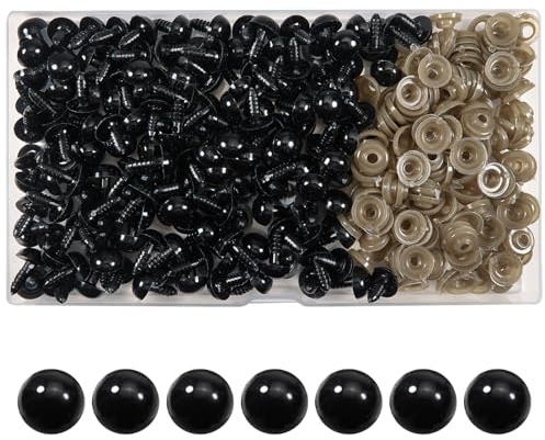 TOAOB 150 Stück Sicherheitsauge 12mm Schwarz Kunststoff Basteln Puppen Augen Knopfaugen mit Unterlegscheiben für Häkeltiere Puppe Marionette Plüschtier Teddyaugen