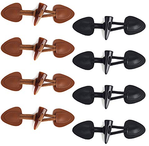 Zasiene Knebelknöpfe 8 Paare Knebelknöpfe mit Verschluss Leder Knebelknopf Knebelknöpfe Holz Knöpfe für Jacken Mantel für DIY Handwerk Kleidung Nähen Dekoration Zubehör(Schwarz und Braun)