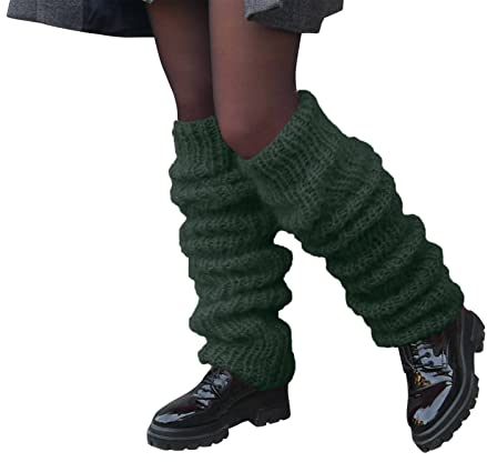 Damen Frauen Winter Crochet Stricken Stulpen Beinstulpen Beinwärmer Kniestrümpfe Legwarmers (Grün, One Size)