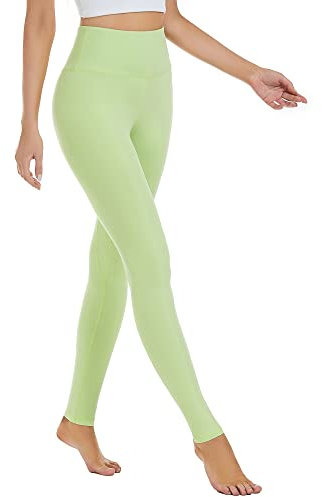 AHLW Butterweiche Leggings mit hoher Taille für Damen – elastische, hautfreundliche, bequeme Yogahose, Alltagsleggings, Lindgrün, Groß