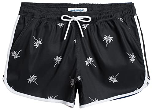 maamgic Short de Bain Femme Short Femme avec Poche Filet Séchage Rapide Hotpants Respirant Short de Sport Noyer de Coco Noir et Blanc M