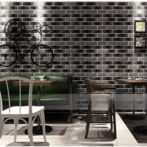 SAIMEYI PVC Wallpaper 0.53M X 10M = 5.3M2/Roll Red Yellow Blue Grey Brick Pattern Wallpaper For Kitchens, Bathrooms, Cafes, Clothing Stores, Hotel, Bar 3D Waterproof Wallpaper (Gray-3)
