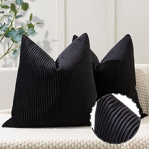 YCOLL 2er Set Schwarz Kissenbezug 45x45 Samt Streifenmuster Kissenhülle weiche Kissenbezüge Moderne Zierkissenbezug Sofakissen für die Inneneinrichtung luxuriöse dekorative Dekokissen für Sofa, Bett