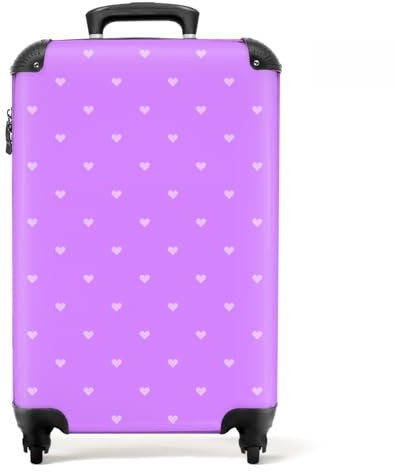 NoBoringSuitcases.com® Valises, Bagages a Main Cabine 55x35x25 10kg, Luggage, Suitcase, Rigides 4 roulettes, De Voyage, Cadenas Avion, Ultra légère, Poignée Extensible, Fond Violet en Forme de Cœur
