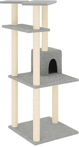 vidaXL Kratzbaum, Katzenbaum mit Sisal Kratzsäulen Plattformen, Katzenkratzbaum Kletterbaum mit weichem Plüsch, Kletterturm Katzenmöbel, Hellgrau