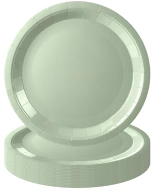 POPOYU 16 Pièces Assiettes en Papier de Fête Vert Sauge,Assiettes Carton Anniversaire,18cm Rondes Solides Assiette Dessert Carton Anniversaire pour Noël Picnic,Anniversaire,Mariage Fournitures de