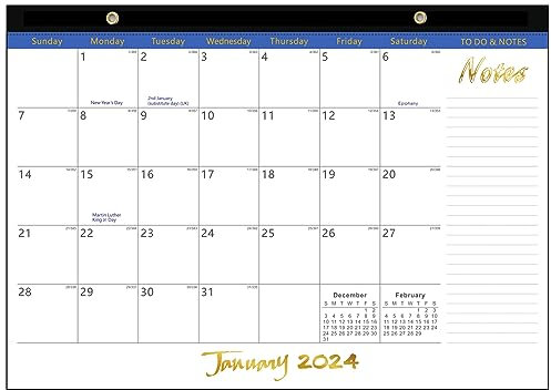 Kasituny Easy-to-read Calendar 18-month Wall 2024.1-2025.6 English Desktop Durable Paper Multi-purpose Monthly Desk Fridge Kitchen Yearly with Attractive D