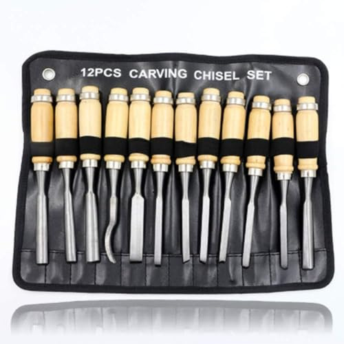 12 Pcs Wood Chisels Set,Wood Carving Tools,Carving Knife Wood Carving Set,Sharp,with Wood Handles,for Engraving on Wood Carving DIY Wood Craft