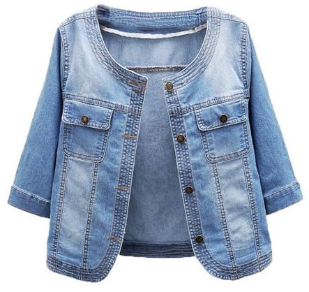 K-659 Light Royal Blue Crop Shawl Wraps for Women Winter Fall Short Half Sleeve Crew Neck Denim Going Out Thin Cowgirl Jacket Shawl Wraps Outfit Ladies 2023 Clothes Trendy MU S