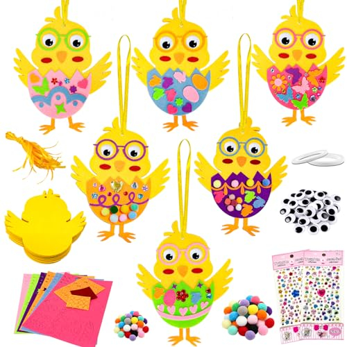 JOYEASE 12 Stück Osterküken Bastelset, Filz Ostern Basteln, Moosgummi Bastelset Kinder Ostern Anhänger Deko, Kreative Geschenke zur Osterdeko