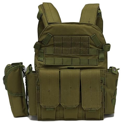 KINROCO Tactical Vest Adjustable Molle Airsoft Plate Carriers Military Vest for Fishing Camping Hiking Lightweight(Size:One Size,Color:Green)