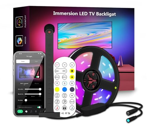PurezmMoto TV-Hintergrundbeleuchtung LED WiFi mit Kamera, RGBIC TV-Beleuchtung für 55 - 65 Zoll, Steuerung durch intelligente App, Synchronisierung von Musik, TV-Leuchten, die mit dem TV