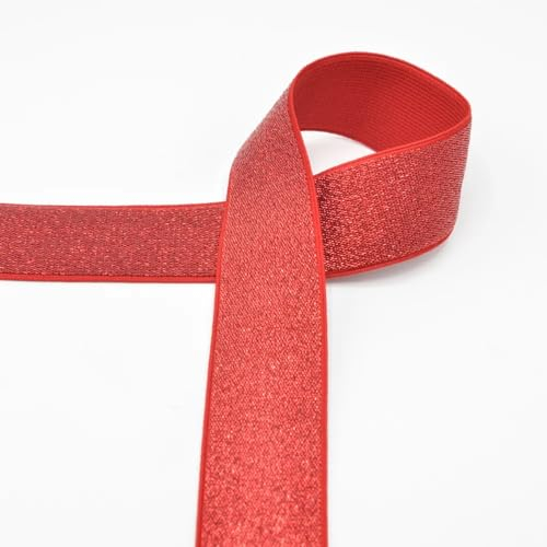 Gummiband Glitzer 40 mm – elastisches Band in 11 Farben – Gummilitze für Kleidung, Accessoires, DIY & Nähen – hochwertig & vielseitig einsetzbar (red)