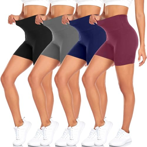 MOREFEEL 4er Pack Radlerhose Damen Kurze Sporthose Damen Shorts Blickdicht High Waist Sommer für Yoga Sport Fitness