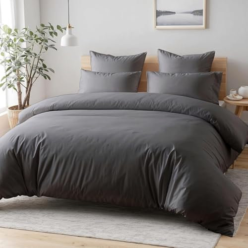 Cozyor Bettwäsche 135x200 allergikergeeignet, weich mit robustem Reißverschluss, Mikrofaser, Deckenbezug + Kissenbezug 80x80 cm, 2 teilig, anthrazit Nebula