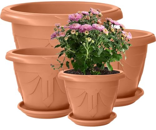 VR7 Plastic Planters Flower Pots with Drainage Holes for Indoor/Outdoor Use 58cm - Set of 2 Modern Decorative Planters Clay