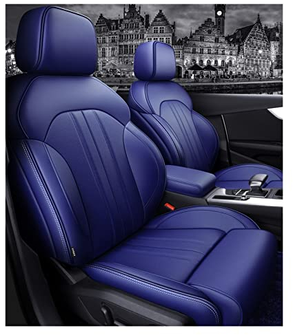 FACSER Autositzbezüge Full Set Custom Fit Für A4 A6 A3 Q5 Q7 Tt A7 Q3 Spezifisches Echtleder Mittelperforiert Autositzbezüge(Blau)