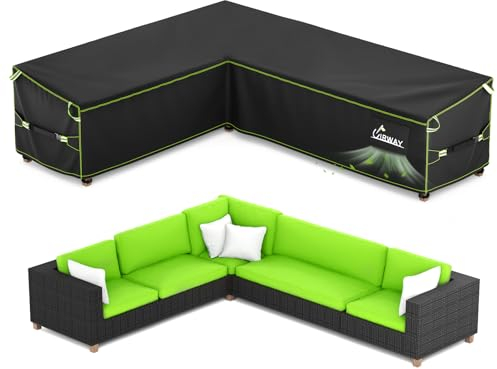 UIRWAY housse salon de jardin exterieur en Forme de L, (222x286x87 cm) Tissu Oxford 420D, Coupe-Vent et résistante aux UV Housse de canapé d'extérieur housse de protection salon de jardin