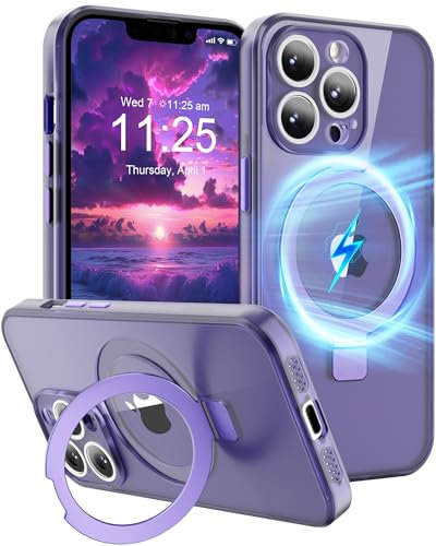 SOOFUN for iPhone 13 Pro Case with Magnetic Ring Stand, Built-in Camera Lens Protector Compatible with Magsafe Sturdy Invisible Kickstand Shockproof phone case cover for iPhone 13 Pro, Purple