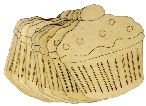 Cupcake-Formen aus Holz, Kirsche auf der Oberseite, 3 mm, Sperrholz, 12 x 11,3 cm, ohne Loch, 10 Stück