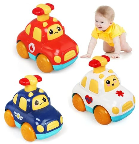 AWAVM 3PCS Toddler Toy Cars, Cartoon Wind up for Kids, Pull Back Cars for Toddler 1 Year Old Girls, Baby Toy, Gifts for 1 2 3 Year Old Boys Girls