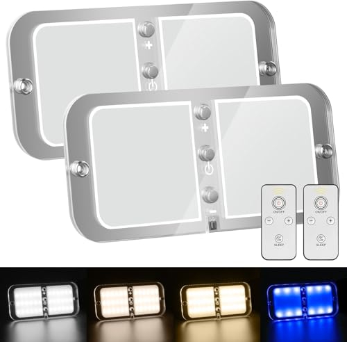 URAQT LED Deckenleuchte, 2 Stück 12v Led Lampen Wohnmobil 72 LED 800LM Dimmbar 4 Farbe Modi Auto LED Nachtlicht Dach Lichter mit Schalter mit Fernbedienung für RV Camping Auto LKW Wohnwagen Boot