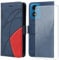FHSYCR Coque pour Motorola Moto E14 / G24 / G04 avec 1 Pièces Verre Trempé, Premium PU Cuir Multifonction à Rabat Flip Antichoc Protection Housse Étui pour Motorola Moto E14 / G24 / G04 - Bleu