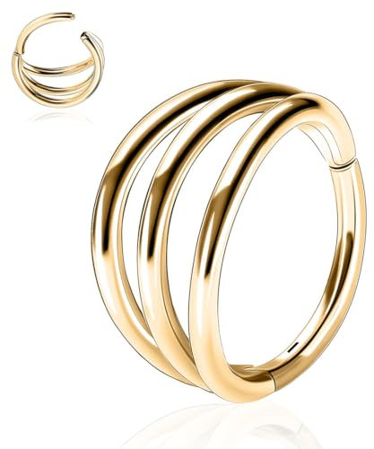 HENYQANN Gold Septum Ring 10mm Daith Helix Nase Triple Stacked Rook Tragus Schmuck Ohrring 16G Lippen 316L Chirurgenstahl