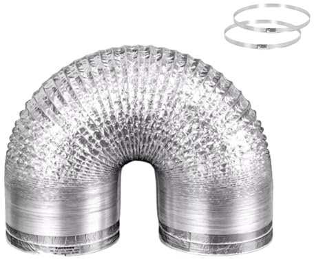 Tuyau d'Evacuation Flexible, Gaine Ventilation en Aluminium avec 2 Colliers de serrage Inox pour Extracteur d'Air, Sèche-linge, hotte, VMC (Diameter 160mm/Length 2m)