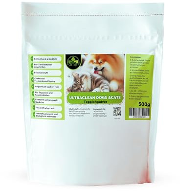 UltraClean Cats&Dogs Teppichreiniger Pulver zum Absaugen, Teppich Reinigungsmittel Pulver, Teppichpulver zum Reinigen von 10-15qm Teppichboden, 500g