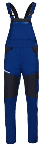 Stenso EOS Arbeitshosen Männer - Arbeitslatzhose Herren mit Stretch, Reflektierende Elemente, Verstellbare Elastische Träger, YKK-Reißverschluss, Seitliche Knöpfe, 3 Taschen, Dreifache Stiche Blau 56