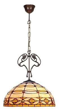 Colgante de techo mayor diámetro 40cm con cadena y adorno fundición Tiffany Serie Marfíl