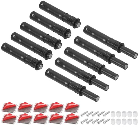 sourcing map 10 Pcs Magnetic Push Latches for Cabinet Door, 2.87x0.4 Inch Push to Open Door Latch Cabinet Hardware, Hidden Door Release Drawer Pull on Closet Touch, Plastic Black 73x10mm