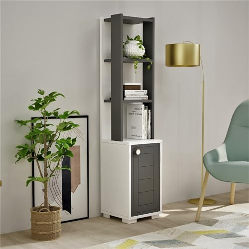 Stylish Bookshelf, White & Anthracite, 29.6 x 134.6 x 21.6 cm | 100% Melamine Coated Particle Board, 18 mm Thick | Perfect for Modern Home Decor & Storage