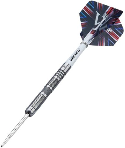 Unicorn Darts Set | James 'The Machine' Wade | 90% Natural Tungsten Barrels with Tactile Sandblasted Grey Ring Accents | Durable Stunning Ultrafly Flights | Steel Tip Volute Points | 25 g
