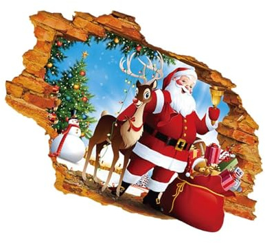 Housoutil Sticker Mural Père Noël Percé Autocollant Étanche Pvc Pour Décoration Intérieure De Noël Pour Salon Et Salle à Manger Déco Porte Entrée Festif