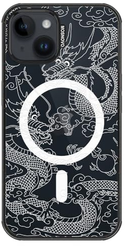 MOSNOVO for iPhone 13 Case/iPhone 14 Case, Fit for MagSafe, Military-Grade Drop Protection, Shockproof Bumper, Cute Aesthetic Magnetic Phone iPhone 13/14, White Dragon/Black