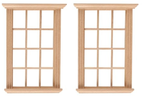 Namvo 2 Stück 1:12 Puppenhaus-Fensterrahmen, Miniatur-Holzfenster, DIY Puppenhaus-Schlafzimmer-Zubeh?r, Birkenholz, zw?lf Gitter-Fensterrahmen für Puppenhaus-Dekoration