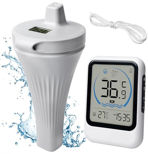 Thermomètre de piscine numérique sans fil avec capteur de piscine, écran LCD, thermomètre sans fil, thermomètre d'étang, thermomètre flottant, thermomètre pour piscines, baignoires, piscines