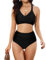 heekpek Costume Donna Due Pezzi Vita Alta Bikini Mare Costumi da Bagno Donna Curvy Push Up Imbottito Scollo a V Crociato Davanti Swimsuit, Nero, M