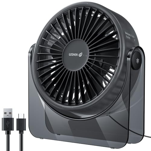 WSKEN Petit ventilateur de bureau USB silencieux – 3 vitesses réglables – Mini mais puissant fonctionnement ultra silencieux pour la maison, l'extérieur, la chambre à coucher, la table de chevet, le