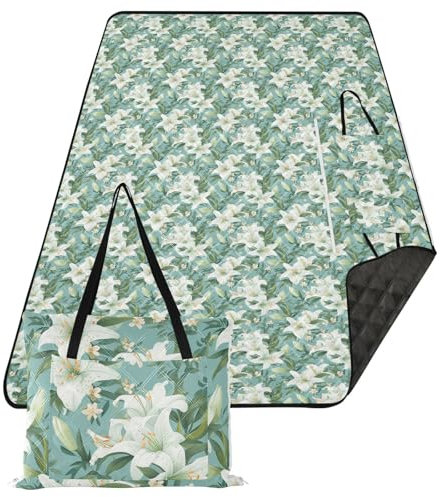 Amooorous Weiße Magnolien-Blumen und Blätter, wasserdichte Picknickdecke, groß, XXL, faltbar, Picknickdecke für Erwachsene, Paare, Geschenk, esterilla para la Playa