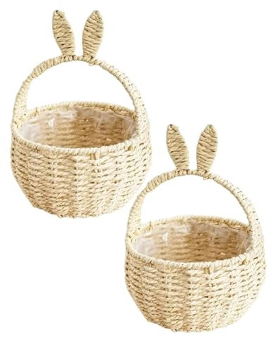 2 Stücke Osterkörbchen Mit Henkel Kinder Osterhase Korb Geschenktüten Ostertüten Aufbewahrung Ostergeschenke Ostern Eier Süßigkeiten Plätzchen Handgeflochtenerb Kleiner Weidenkorb mit Henkel
