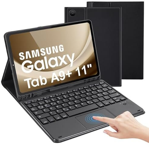 LAMA Tastaturhülle mit Touchpad für Samsung Galaxy Tab A9 Plus/A9+ 11 Zoll 2023 Modell (SM-X210/X216/X218), Kabellose Bluetooth Tastatur Hülle Schutzhülle - Deutsches QWERTZ Layout, Schwarz