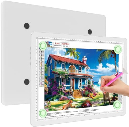 Elice Magnetische A3-Lichttafel für Diamantmalerei, ultradünne Tracing-LED-Lichtbox mit Seitentasten, super helles Diamantkunst-Lichtpad, Leuchttisch zum Zeichnen, Skizzieren, Jäten Vinyl - Weiß