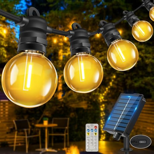 Bowfar Lichterkette Außen Solar, 6M 10+1 G40 Glühbirnen Solar Lichterkette Aussen mit Memory Function, IP68 Wetterfest Solarlichterkette 8 Modi Garten Beleuchtung für Balkon Terrasse Outdoor Deko